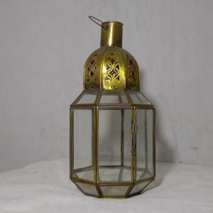 posed glass and copper lamp